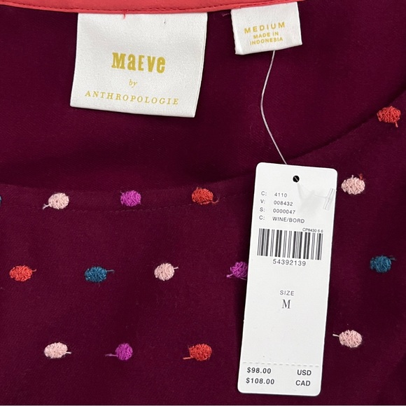 NWT Anthropologie Maeve Dottie Embroidered Blouse, Size Medium - Picture 7 of 10